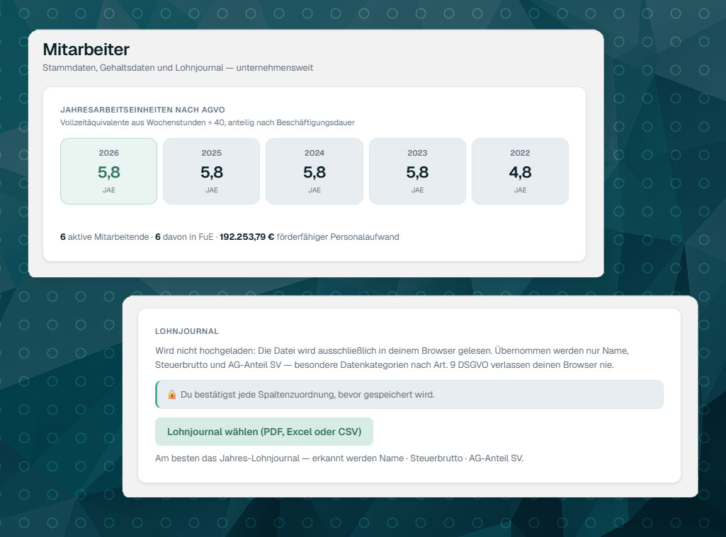 fundloop-Portal – Lohnjournal-Import aus PDF, Excel oder CSV, im Browser gelesen